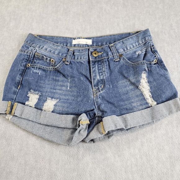 Forever 21 Denim Shorts Womens 27 Blue Distressed Stretch Cuffed - Picture 1 of 9